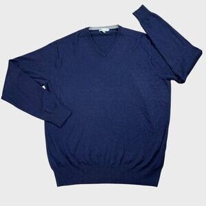 Peter Millar V-Neck Sweater Mens L Navy Crown Soft Merino Silk Essential Knit